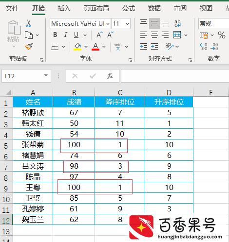 Excel排位函数RANK的使用方法