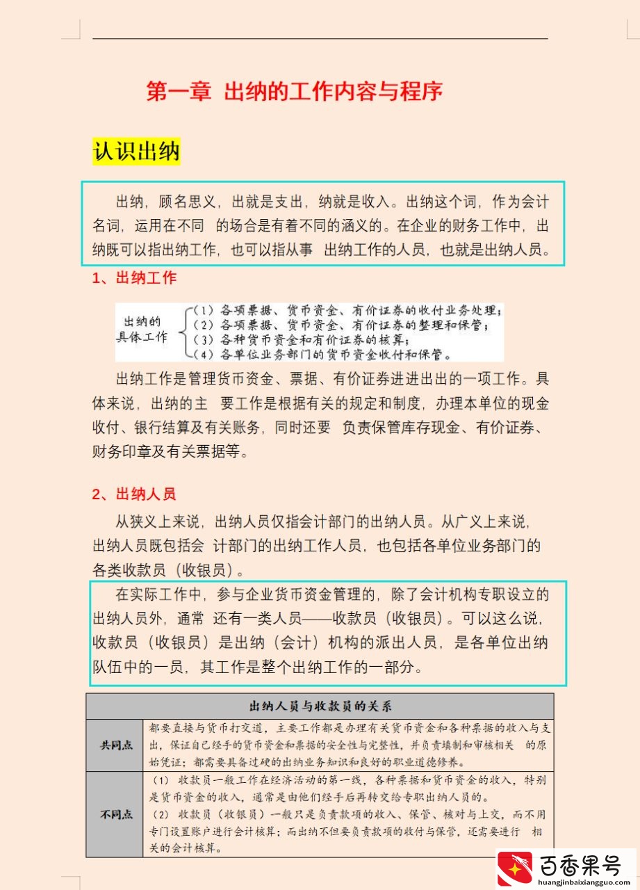 出纳：这才是出纳工作的详细操作内容，连目录都是满满的干货